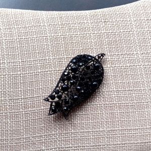 🖤🧷Vintage Black Tulip Flower Brooch Pin. Black Faceted Stones. Sz 3" X 1-1/2"